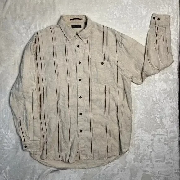 Tommy Bahama Island Soft Linen Shirt Mens M Button Up Long Sleeve Brown Beach - Picture 2 of 8